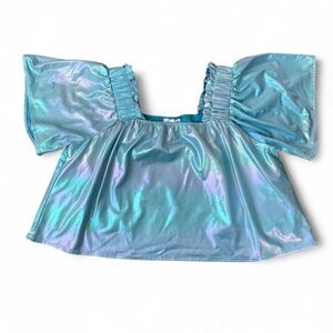 Queen of Sparkles blue holographic flutter top